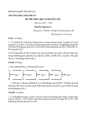 Đê thi chon hoc sinh gioi lơp 9 năm học 2015 2016 môn thi Hóa học 9. Thời gian 150 phút